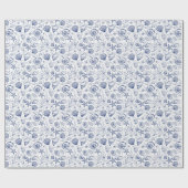 Blauw-witte zeeschelpen zeester inpakpapier (Vlak)