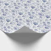 Blauw-witte zeeschelpen zeester inpakpapier (Hoek)