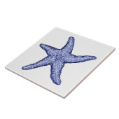 Blauw-witte zeester keramische tegel tegeltje (Zijkant)