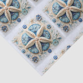 Blauw Witte Zeester Zeeschelp Nautilus Decoupage Tissuepapier (Detail)