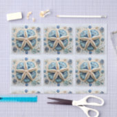 Blauw Witte Zeester Zeeschelp Nautilus Decoupage Tissuepapier (Craft)