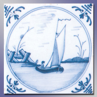 Blauw Witte Zeilboot Vintage Delft Kunsttegel Tegeltje
