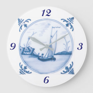 Blauw Witte Zeilboot Vintage Kunstklok met Cijfers Grote Klok