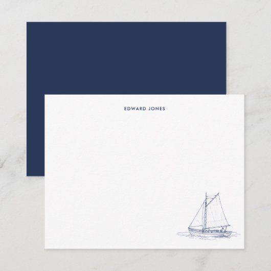 Blauw-witte zeilbootjacht  bedankkaart (Voorkant / Achterkant)