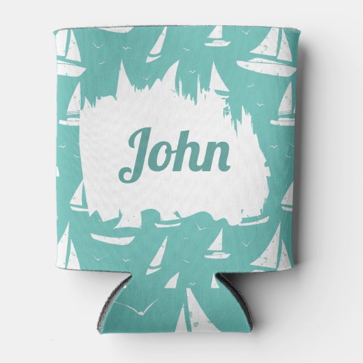 Blauw-witte zeilboten Aangepast nicht Blikjeskoeler (Voorkant)