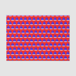 Blauw Witte Zeilboten in het Rood Tissuepapier