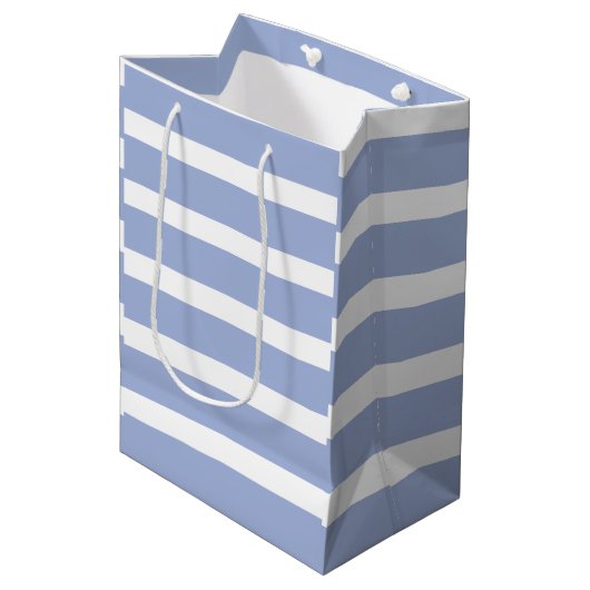 Blauw Witte Zomer Kust Streep Medium Cadeauzakje (Voorkant Gekanteld)