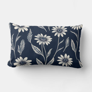 Blauw-witte zomerbloemen - Blok print-stijl Kussen
