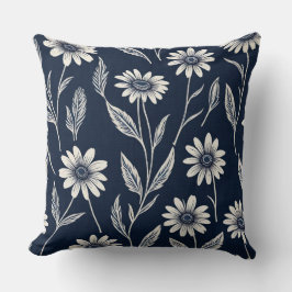 Blauw-witte zomerbloemen - Blok print-stijl Kussen