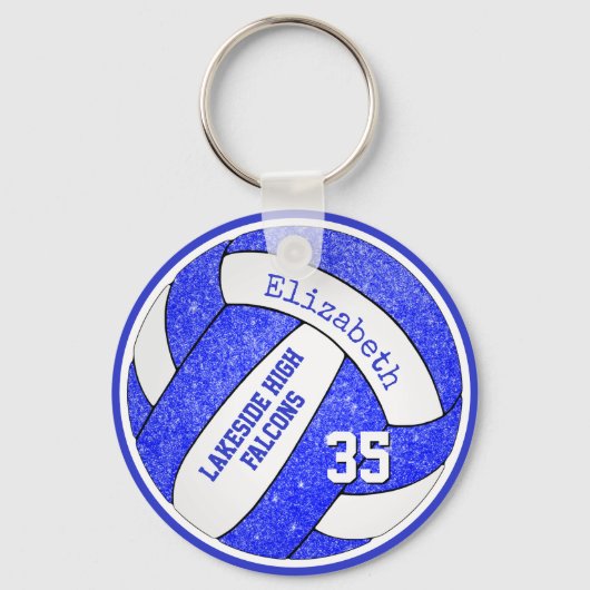 blauw witvolleybaltas label met spelersteam naam sleutelhanger (Voorkant)