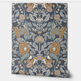 Blauw Woodland Blok Print Damask Behang