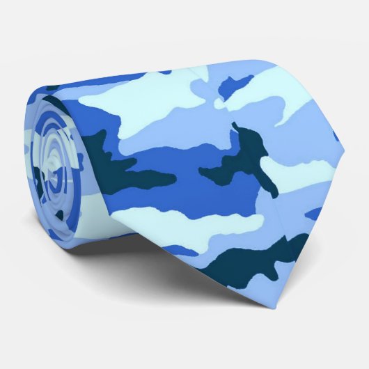 Blauw Woodland Patroon Camouflage Stropdas (Opgerold)