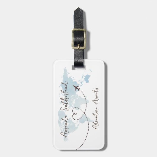 blauw Word Kaart Avontuur Wachten Aangepaste naam Bagagelabel (Voorkant verticaal)