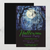 Blauw Woud Volle Maan Halloween Diner Party Kaart (Voorkant / Achterkant)