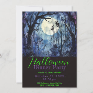 Blauw Woud Volle Maan Halloween Diner Party Kaart