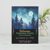 Blauw Woud Volle Maan Zwart Halloween Kaart (Staand voorkant)