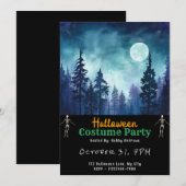 Blauw Woud Volle Maan Zwart Halloween Kaart (Voorkant / Achterkant)