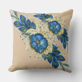 Blauw Wreath Bloemen Waterverf Handgeschilderd Wit Kussen