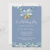  blauw Wreatscript Elegant Custom Wedding Kaart (Voorkant)