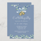 blauw Wreatscript Elegant Custom Wedding Kaart (Voorkant / Achterkant)
