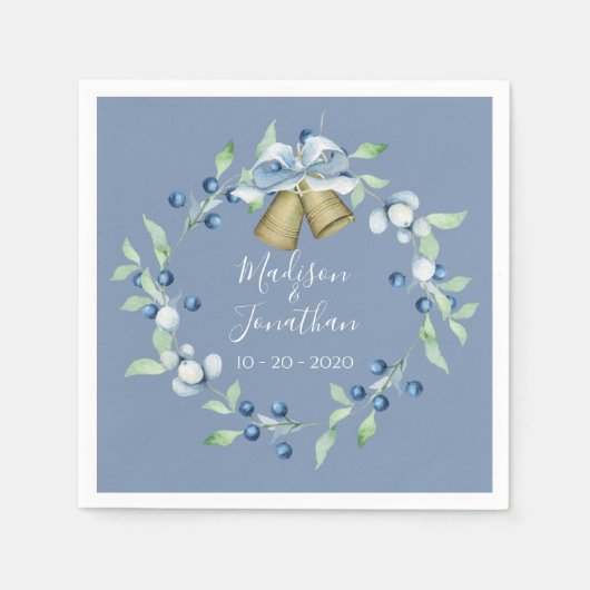  blauw Wreatscript Elegant Custom Wedding Servet (Voorkant)