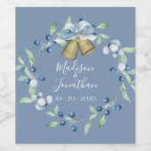 blauw Wreatscript Elegant Custom Wedding Wijn Etiket (Enkel label)