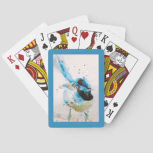 Blauw Wren Aquarel Schilderij Australische Vogels Pokerkaarten