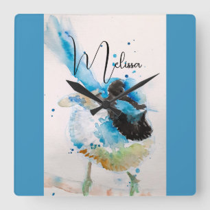 Blauw Wren Aquarel Schilderij Australische Vogels Vierkante Klok