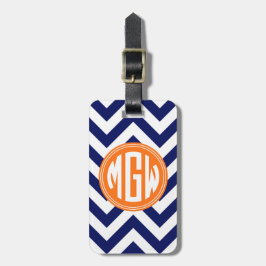 Blauw Wt LG Chevron Oranje Cirkel Monogram DIY BG Bagagelabel