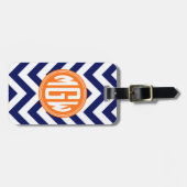 Blauw Wt LG Chevron Sinaasappel Cirkel Monogram DI Bagagelabel (Voorkant horizontaal)