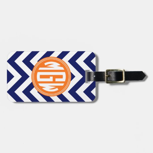 Blauw Wt LG Chevron Sinaasappel Cirkel Monogram DI Bagagelabel (Voorkant horizontaal)