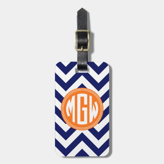 Blauw Wt LG Chevron Sinaasappel Cirkel Monogram DI Bagagelabel (Voorkant verticaal)