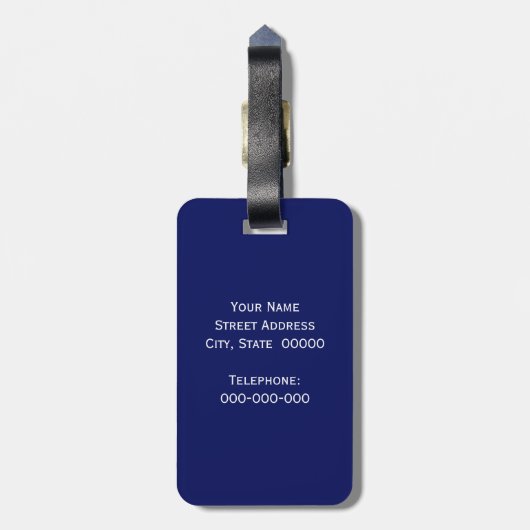 Blauw Wt LG Chevron Sinaasappel Cirkel Monogram DI Bagagelabel (Achterkant verticaal)