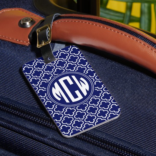Blauw Wt Marokkaanse Witte Cirkel Monogram DIY BG Bagagelabel