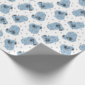 Blauw Yeti Polka Dot inpakpapier (Hoek)