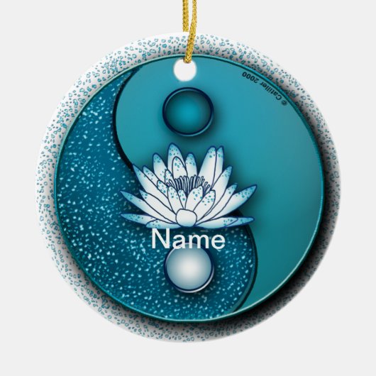 Blauw Yin Yang Lotus ornament (Voorkant)
