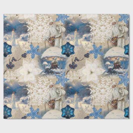 Blauw Yuletide Fantasie Verpakkingsdocument Cadeaupapier (Vlak)