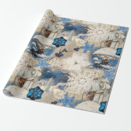 Blauw Yuletide Fantasie Verpakkingsdocument Cadeaupapier