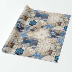 Blauw Yuletide Fantasie Verpakkingsdocument Cadeaupapier