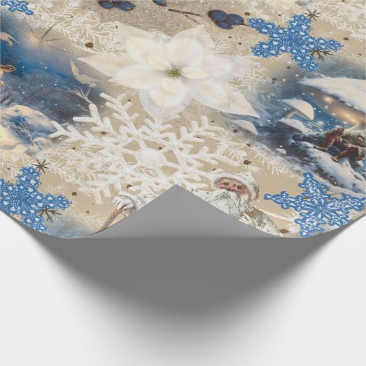 Blauw Yuletide Fantasie Verpakkingsdocument Cadeaupapier (Hoek)