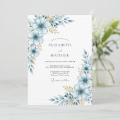 Blauw Zachte Bloei Botanische Bruiloft Kaart (Staand voorkant)