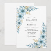 Blauw Zachte Bloei Botanische Bruiloft Kaart (Voorkant / Achterkant)