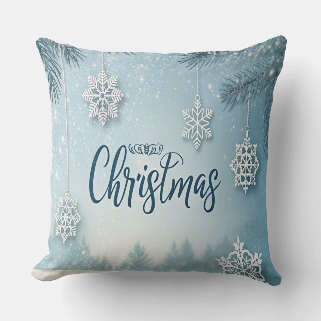 Blauw Zachte & Kalm Kerstsneeuw Kristal Design-  Kussen (Voorkant)