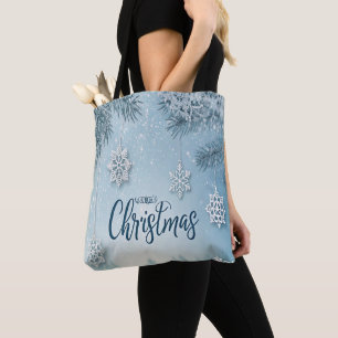 Blauw Zachte & Kalm Kerstsneeuw Kristal Design- Tote Bag