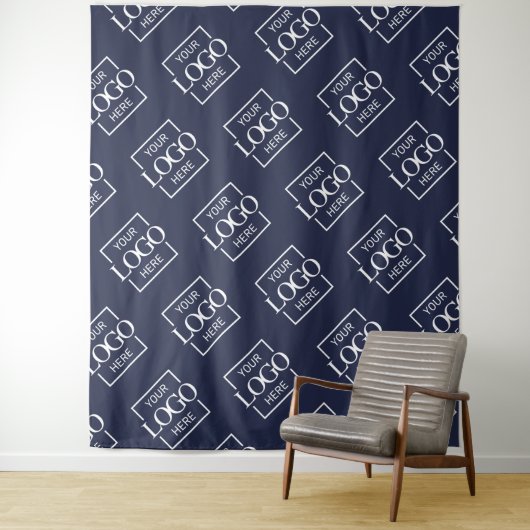Blauw Zakelijk Logo Patroon Handelsbeurs Achterwan Wandkleed (In situ)