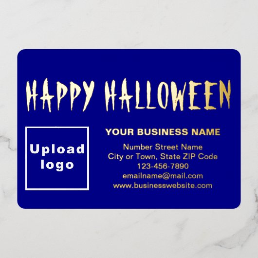Blauw Zakelijk Merk op Halloween Rechthoek Folie Feestdagenkaart (Voorkant)