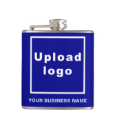 Blauw Zakelijk Merk op Vinyl Wrapped Flask Heupfles (Voorkant)