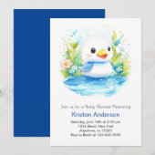Blauw Zalig Waterverf Duck Boy Baby shower Kaart (Voorkant / Achterkant)