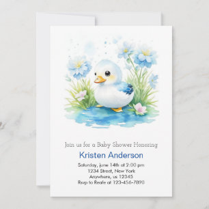 Blauw Zalig Waterverf Duckling Boy Baby shower Kaart
