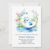 Blauw Zalig Waterverf Duckling Boy Baby shower Kaart (Voorkant)